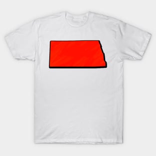 Bright Red North Dakota Outline T-Shirt